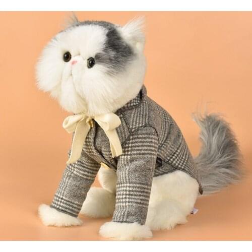 Autumn Winter Warm Cat Hooded Coat Pet Puppy Kitten Plaid Padded Bow Coat Jacket Thick Outerwear for Small Medium Cat Dog