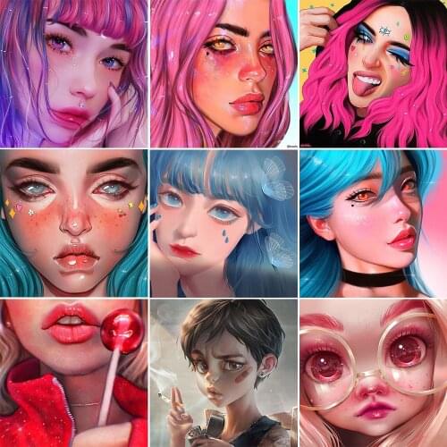 Full Square/Round Diamond Embroidery Cross Stitch Cartoon Girl 5D Diy Diamond Painting Anime Lady Rhinestone Mosaic Set Gift