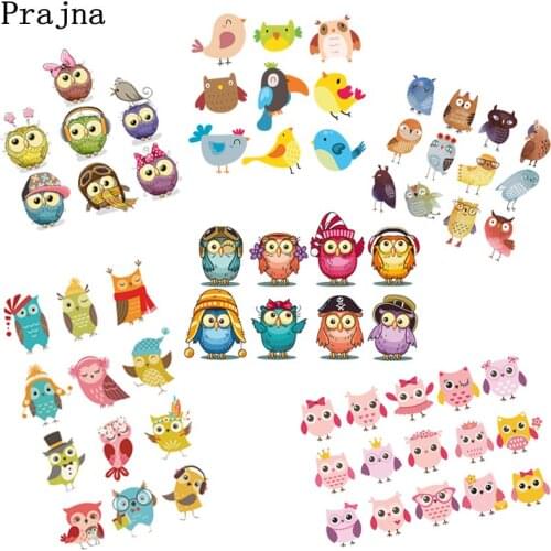 Prajna Cartoon Owl Bird Heat Transfer Vinyl Iron On Patches Clothes Stickers For Cloth Sweater GradeA Thermal Transfer Sticker E