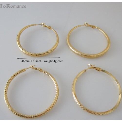 FOUR STYLES IN DIFFERENT PATTERN YELLOW GOLD COLOR GP HOOP 46MM 1.81" EARRING/ GREAT GIFT