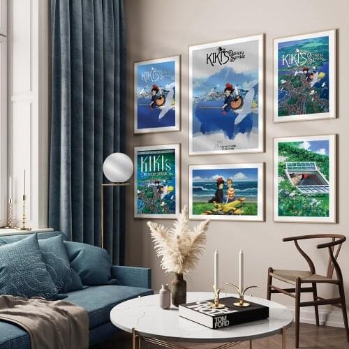 Japanese Anime Kikis Delivery Service Movie Poster Miyazaki Hayao Artwork Wall Decor Kids Girls Room Decoration Wall Pictures