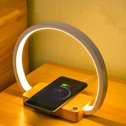 Led Table Lamp Night Light Reading 5W 5V 3000K Wireless Charging Bluetooth Speaker Warmlight Solid Wood