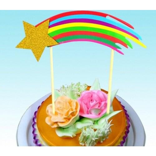 Cake toppers shooting stars rainbow paper cards banner for Cupcake Wrapper Baking Cup birthday tea party wedding decoration