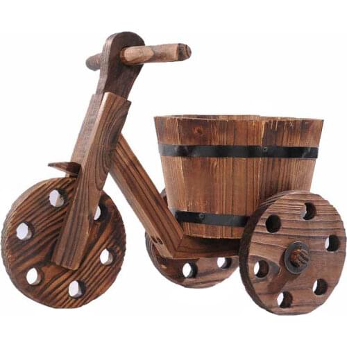 TT Tricycle Flower Stand Wooden Flower Bucket Float Car Carbonized Antiseptic Preservative Wood Pots Succulent Wooden Bucket