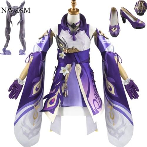 Genshin Impact costume Keqing Cosplay Costume Elegant Halloween Party Dress Anime Game Suit Set For Women Girls