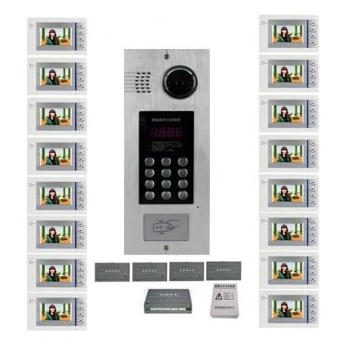 XinSiLu Building Home security Video Intercom System 4.3" LCD Video Door Phone IR Home Video Doorbell For 16-Apartments 1 Doors