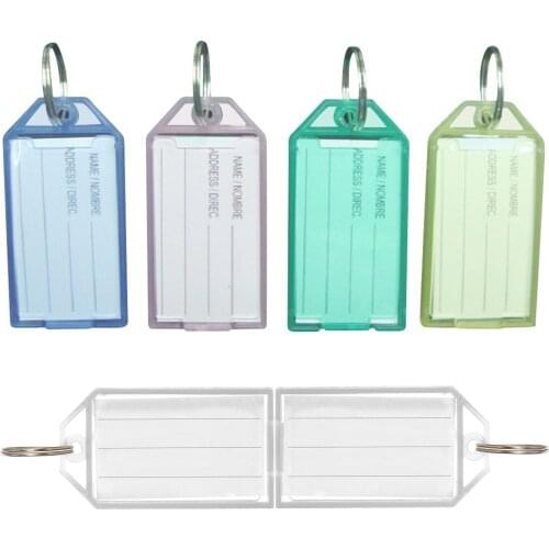 XRHYY 5 Colors Transparent Tough Plastic Key Tags with Split Ring Label Window ID Luggage Tag Key Ring Keychain (Ramdon Color)