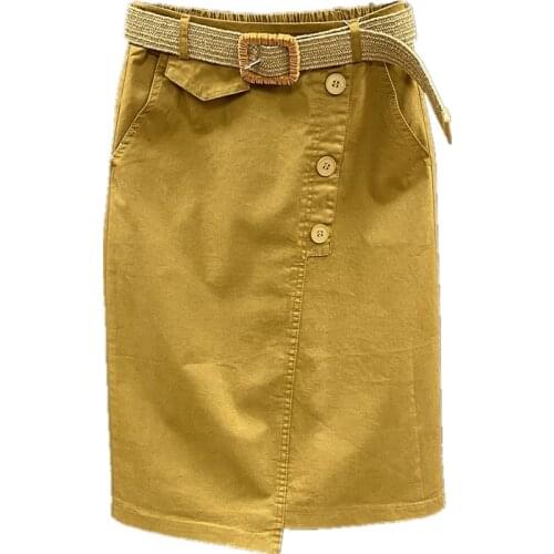 2020 Korean Style Womens High Waist Stretchy Ginger Black Pencil Skirt , Slim Irregular Pockets Jeans Skirts for Women Clothes