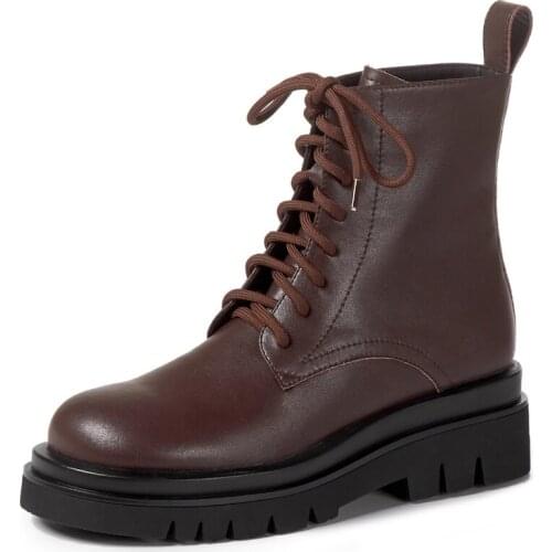 SKLFGXZY New style Genuine leather Martin boots Female boots Womens boots black cowhide lace-up Womens shoes Size 34-40