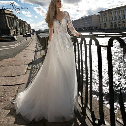 Vestido De Noiva Lace Wedding Dresses Long Sleeve 2020 Beaded Corset Back Illusion A-Line Plus Size Bridal Gowns Robe De Mariee