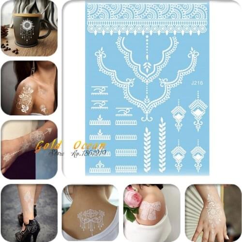 1PC White Ink Henna Tattoo Paste GJ216 Sexy Women Wedding Makeup Tattoo Choker Henna Design Necklace Lace Tattoo Women