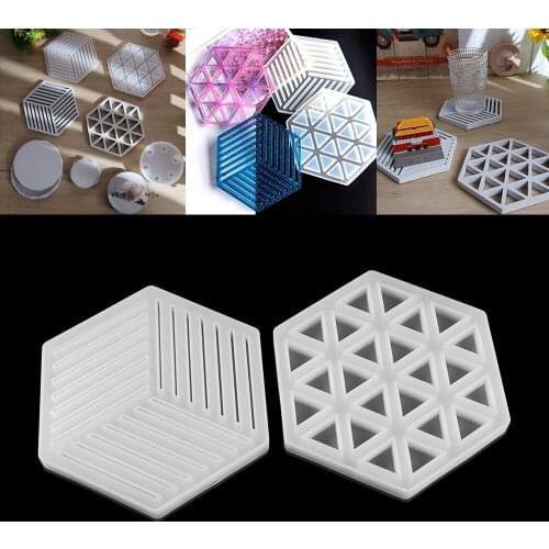 1pcs Coaster Cup Tray Resin Silicone Mold Hexagon Triangle Stripe Mold For Resin Concrete DIY Making Home Decoration Tool