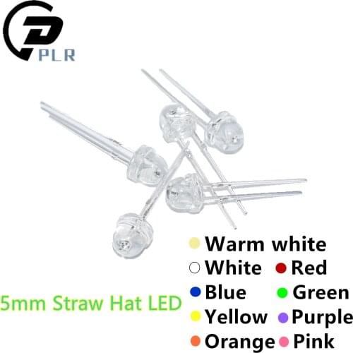100Pcs 5mm Diode Straw Hat Warm White Red Green Blue Yellow Purple Pink Smd Led Clear Super Bright Wide Angle Bulb 20000mcd Lamp