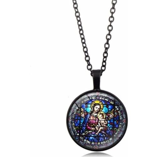 2020 Men and Women Couple Gift Virgin Mary Retro Sweater Chain Time Gem Glass Dome Pendant Necklace Bohemian Jewelry