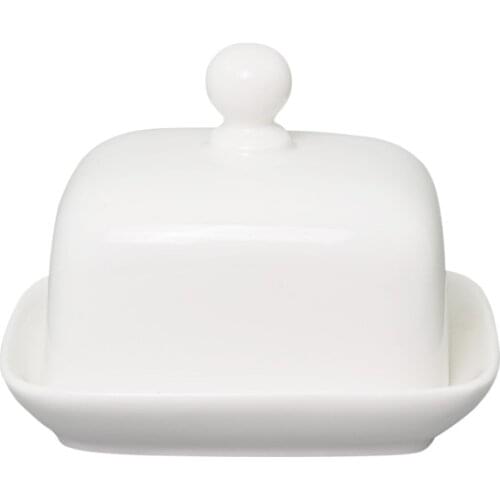 Quail 4 Inch Butter Box,Ceramic Butter Plate,White,with Lid,Cheese Storage Tray Butter Dish