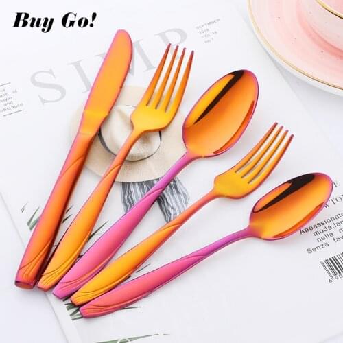 5pcs Rainbow Gold European Dinnerware Knife 304 Stainless Steel Western Cutlery Kitchen Food Tableware Dinner Set Drop Shipping
