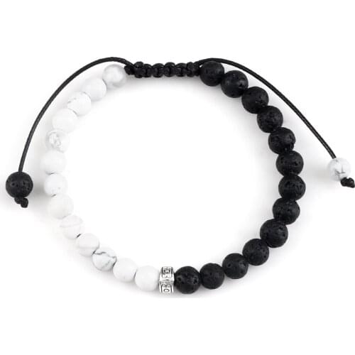 Charm Natural Stone Beads Bracelet 6mm Howlite Tiger Eye Lava Onyx Strand Bracelets Handmade Couple Bangles Friendship Jewelry