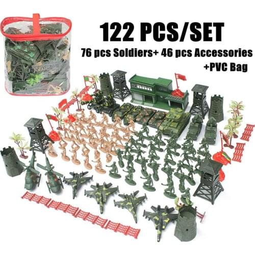 122pcs Plastic Army Men Action Figures Battle Group Military Soldier Playset with Base Model Accessories Children Education Toy