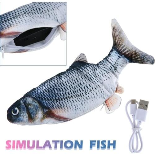 Electronic Cat Toy Simulation Grass Carp Pet Cat Plush Toy USB Electric Floppy Fish Moving Fish Interactive Toy