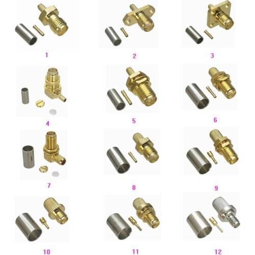 10Pcs SMA Female jack Crimp RG316 RG174 LMR100 / RG58 RG142 LMR195 / RG8X LMR240 / RG5 RG6 / RG8 LMR400 RF Adapter connector