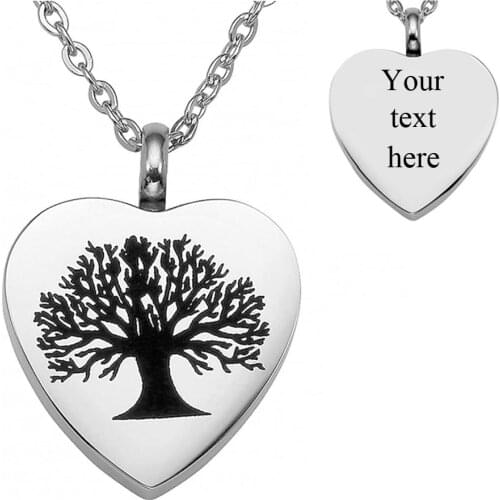 Custom Unisex Tree Of Life Cremation Urn Necklace Pendant Stainless Steel Ashes Memorial Engraved Jewelry For Pet/Human Dropship