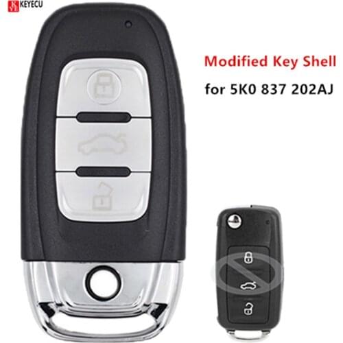 KEYEVU Modified Smart Remote Car Key Shell Case for Volkswagen Sagitar Passat Bora Tiguan Lavida, Fob 3 Buttons - 5K0 837 202AJ