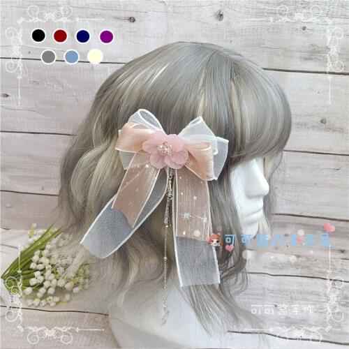 China Antique Style Bow Chain Side Clip Barrettes a Pair of Hairclips Lolita Heaven GIRLS SAKURA Tea JSK Accessories