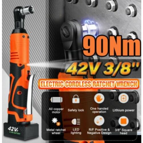 90NM Cordless Electric Wrench 42v Ratchet Wrenchs Angle Drill Screwdriver Remove Screw Nut Auto Repair Power Tool 2 Battery UK