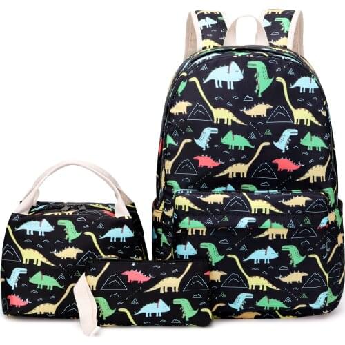 Cartoon Dinosaur print 3 in 1 Set Boys Backpacks Kids Elementary School Bag Laptop Rucksack Durable Children Bookbags Mochilas