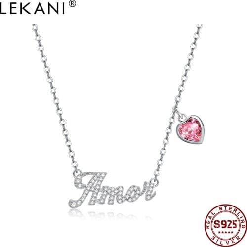 LEKANI Sterling Silver 925 Jewelry Womens Necklace Heart Austria Crystal Letter Pendant Necklaces Hot Sale Engagement Gift