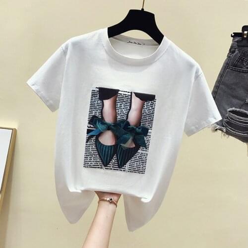 GGRIGHT Summer Print Painting T-shirt Women Casual Loose Basic Tees Women Knitted Cotton Tee Shirt Female Korean Tops Harajuku