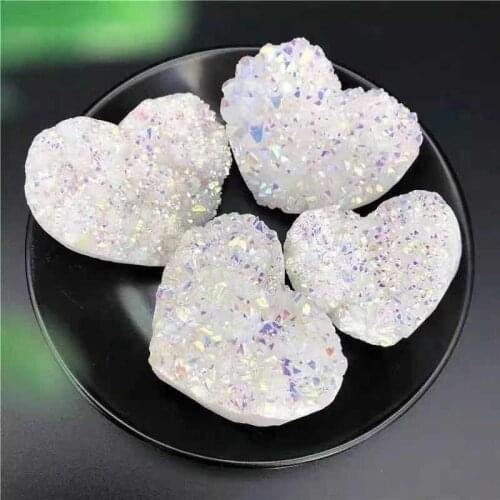 MOKAGY 2.5 Inch Natural Raw Rock Quartz Electroplating Angel Aura Color Crystal Cluster Heart 1pc