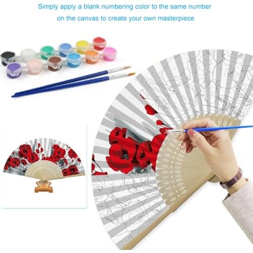 DIY Rose Oil Paint Kit by Numbers Folding Paper Fan Coded Hand Painted Fans Adults Children Gifts Abstract Art Craft Home Decor