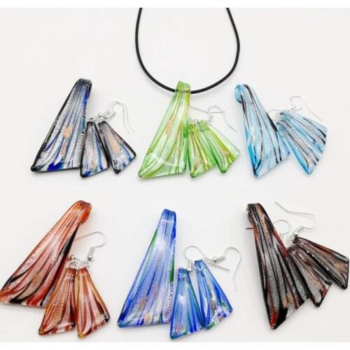 6sets Fashion Knife Shape Mix Colors Murano Lampwork Glass Necklace Earring Jewelry Set, Fashion Jewelery Set, Murano Jewelry S