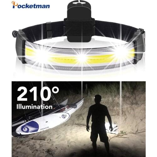 8000LM COB LED Headlight 210 Degrees 3 Modes Headlamp Waterproof Head Lamp Camping Head Light Head Torch Use AAA Battery