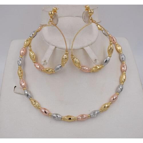 NEW DESIGN Ltaly 750 Gold color Jewelry Set For Women african beads jewlery fashion necklace set earring jewelry