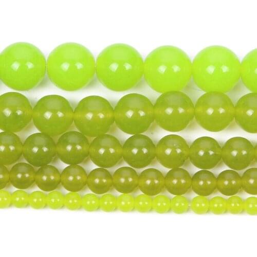 Natural Stone Olives Green Chalcedony Charm Round Loose Beads For Jewelry Making Needlework Bracelet Diy Pick Size Strand 4-12MM