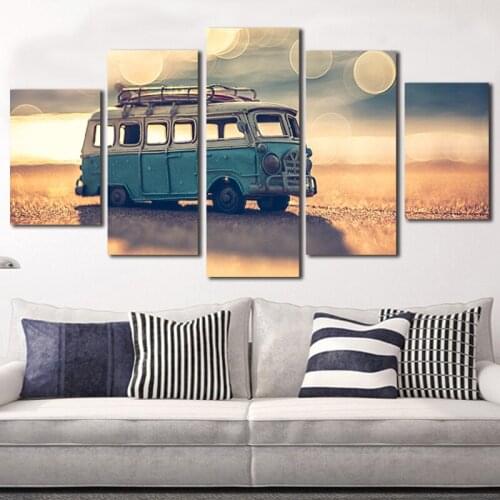 Beach Bus Canvas Paintings 5 Piece Wall Art Oil Printing Style Design Picture For Living Room Classical European Prints No Frame
