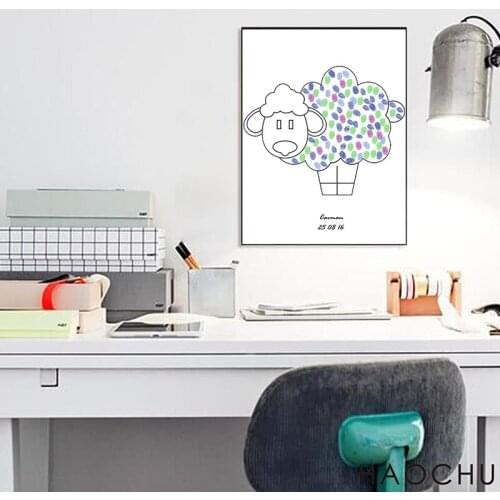 Personalize Kids Home Decoration Cute Goat Guestbook For Fingerprint Kids 1st Birthday Baptism Baby Shower Decoration Gift