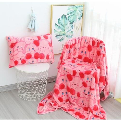 Queen Size kirby plush blanket kawaii game peripheral flannel quilt cute home decor soft nap quilt sofa cushion gift for girl