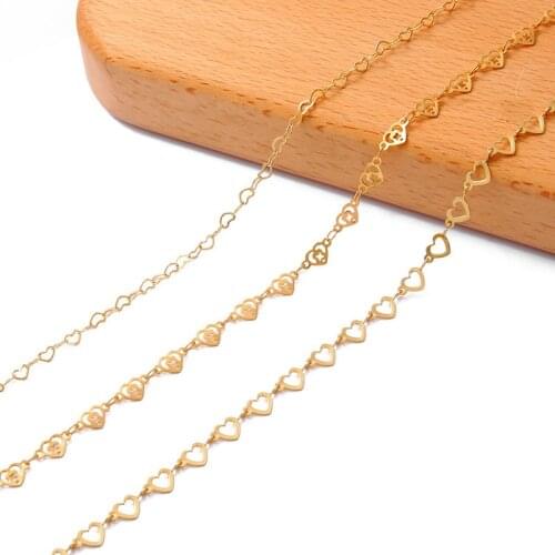1M/Piece18K Gold Plated Heart-Shaped Chains Bulk For DIY Jewelry Findings Making Materials Handmade Supplies