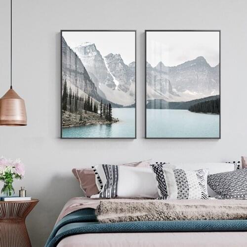 Mountain Landscape Travel Painting Pictures Self-adhesive Wall Stickers Wall Art Prints Poster for Living Room Home Decoration