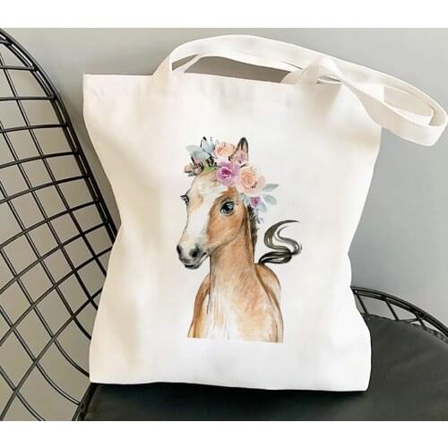 Funny Horse Cartoon Drawing Painting Student Book Gift Hand Shopping Tote Bag Print Harajuku Graphic Shopper Ladies Shoulder Bag