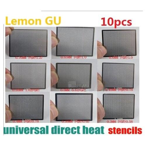 10 pcs/set 0.25, 0.3, 0.35, 0.4, 0.45, 0.5, 0.55, 0.6, 0.65, 0.76mm universal direct heat BGA reballing stencils