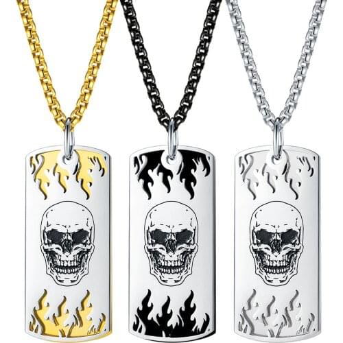 Vintage Skull Necklaces Douible Customized Dog Tage Skeleton Pendant Stainless Steel Necklace for Men Him Punk Gift