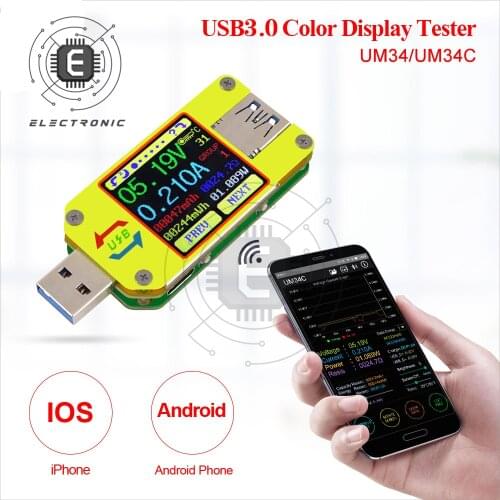 RD UM34 UM34C for APP USB 3.0 Type-C DC Voltmeter ammeter voltage current meter battery charge measure cable resistance Tester