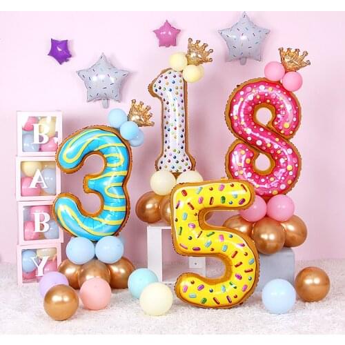Kids Donut Birthday Party 42 Inch Digital Foil Balloon Baby Shower Happy Birthday Decoration Inflatable Ball Sweet Kids Party
