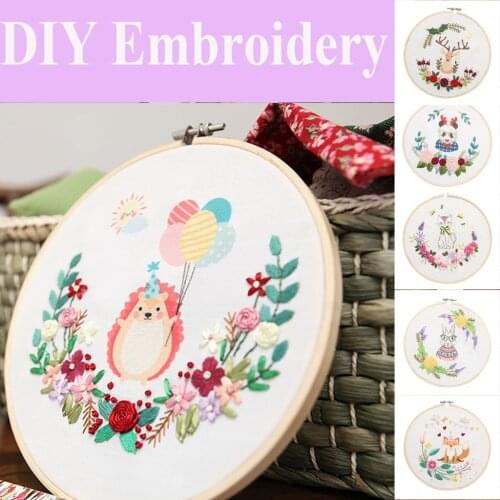 DIY Embroidery Needlework Cross Stitch Stamped Embroidery Cloth with Hoop Floral Kit For Beginner Nordic Baby Room Decor J60
