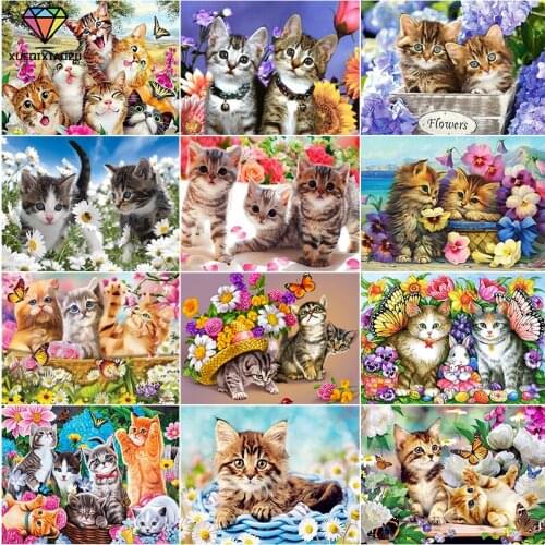 XUEQIXIAOZU Full Round Cat Diamond drawing 5D DIY Diamond setting Mosaic painting Diamond embroidery Home decoration gifts