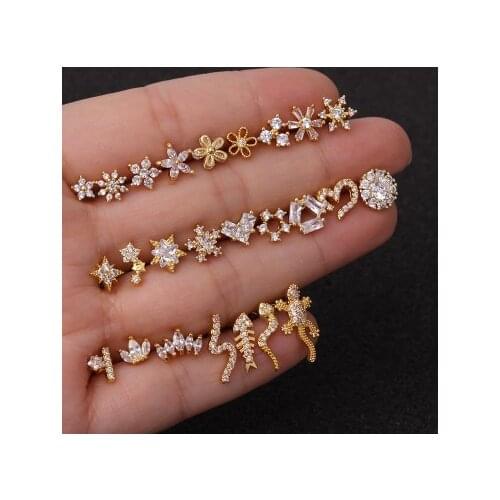 25 styles Gold/Rose Silver Color CZ Tragus Cartilage Stainless Steel Ear Stud Piercing Crystal Daith Piercing Jewelry